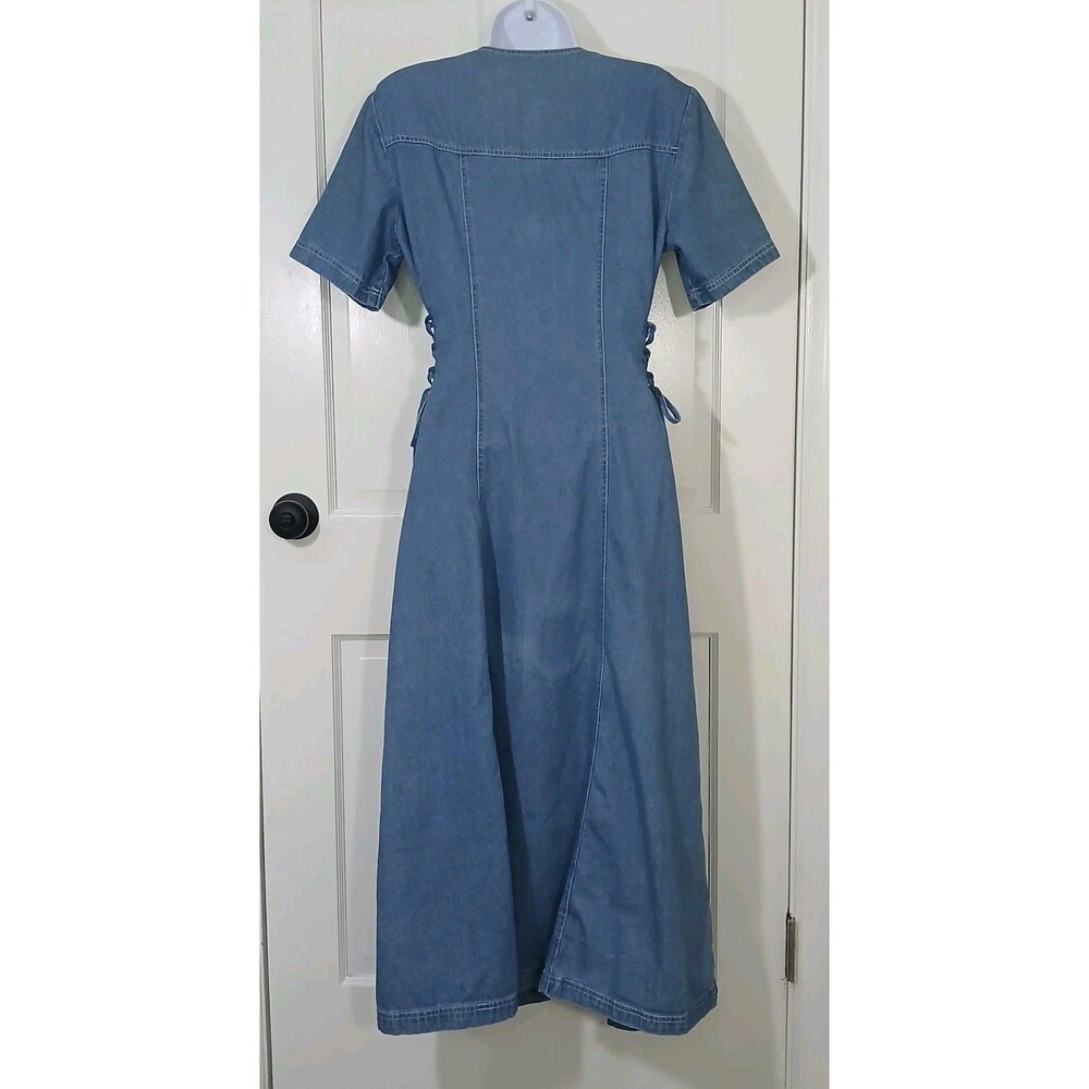 VTG DJ Int’l Denim Midi Dress Size 5/6 Lace Up Corset Sides Button Front 90s Y2K - Picture 9 of 16